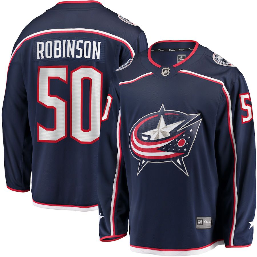 Men Columbus Blue Jackets #50 Eric Robinson Fanatics Branded Navy Home Breakaway Player NHL Jersey